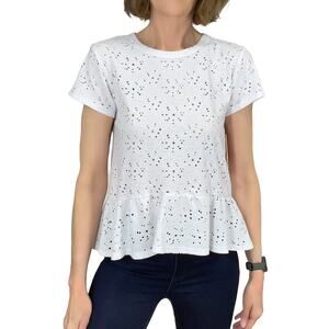 Nanette Lepore Eyelet Peplum Top Sz XS New $78 Brilliant White Knit Short Sleeve